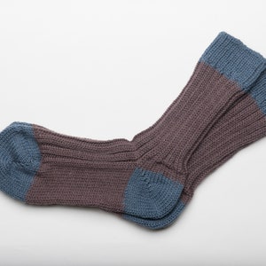 Irish Wool Walking Socks - Brown / Blue   - Handcrafted - Size L =  UK 8-12 (EUR 42-47 / US 8.5- 12)