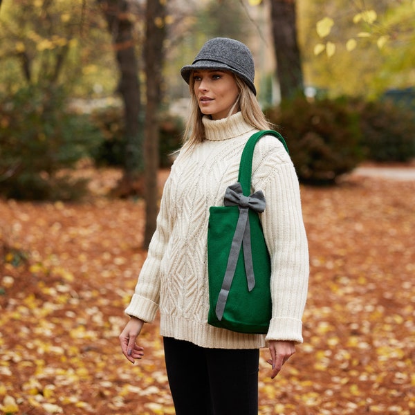 Ierse Donegal Tweed Melton / Linnen Tote Bag - St Patrick Green - Handgemaakt - Medium Size