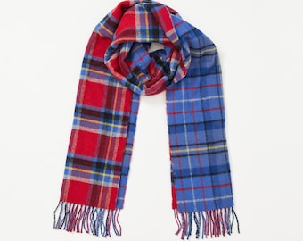 Iers - 100% Superzachte Lamswollen Stole - Rood/Blauwe Plaid - Handgemaakt - Ierland - One Size - Unisex