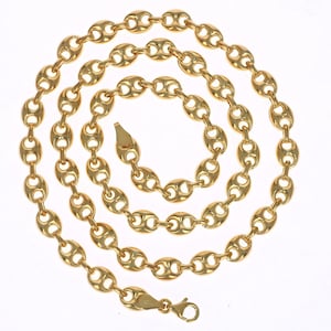 Sterling Silver .925 Italian Puff Mariner dipped in 14k Gold Necklace, 7mm Gold Puff Mariner Chain, Dainty Puff Mariner chain, Minimalist