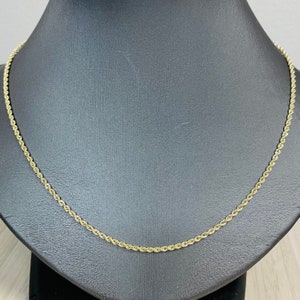 Real New 10k Yellow Gold Rope Chain Necklace, 2mm Yellow Hollow Rope Chain For Men and Women