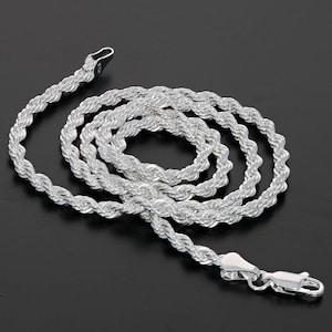 White Gold Plated Rope chain , Stainless steel white gold rope necklace for men or women