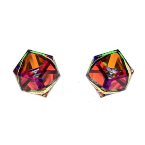 14k Gold Multi-Color Square Litmus stud Earrings, Dainty colorful stud gold earrings, Available in small and Medium, Minimalist