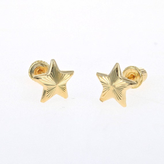 14k Gold Star Stud Earrings Dainty Star Earrings Screw Back Gold