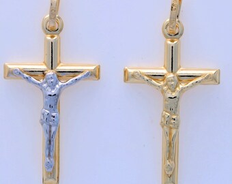 14k Gold Cross Pendant, Available in Two Tone(Yellow White) and Yellow Pendant, Dainty Gold Cross Charm, For Men and Women, Minimalist