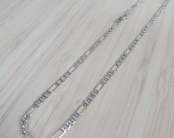 14k Dainty white gold Figaro necklace, 24” Dainty white Figaro chain, Solid Figaro chain, 4mm