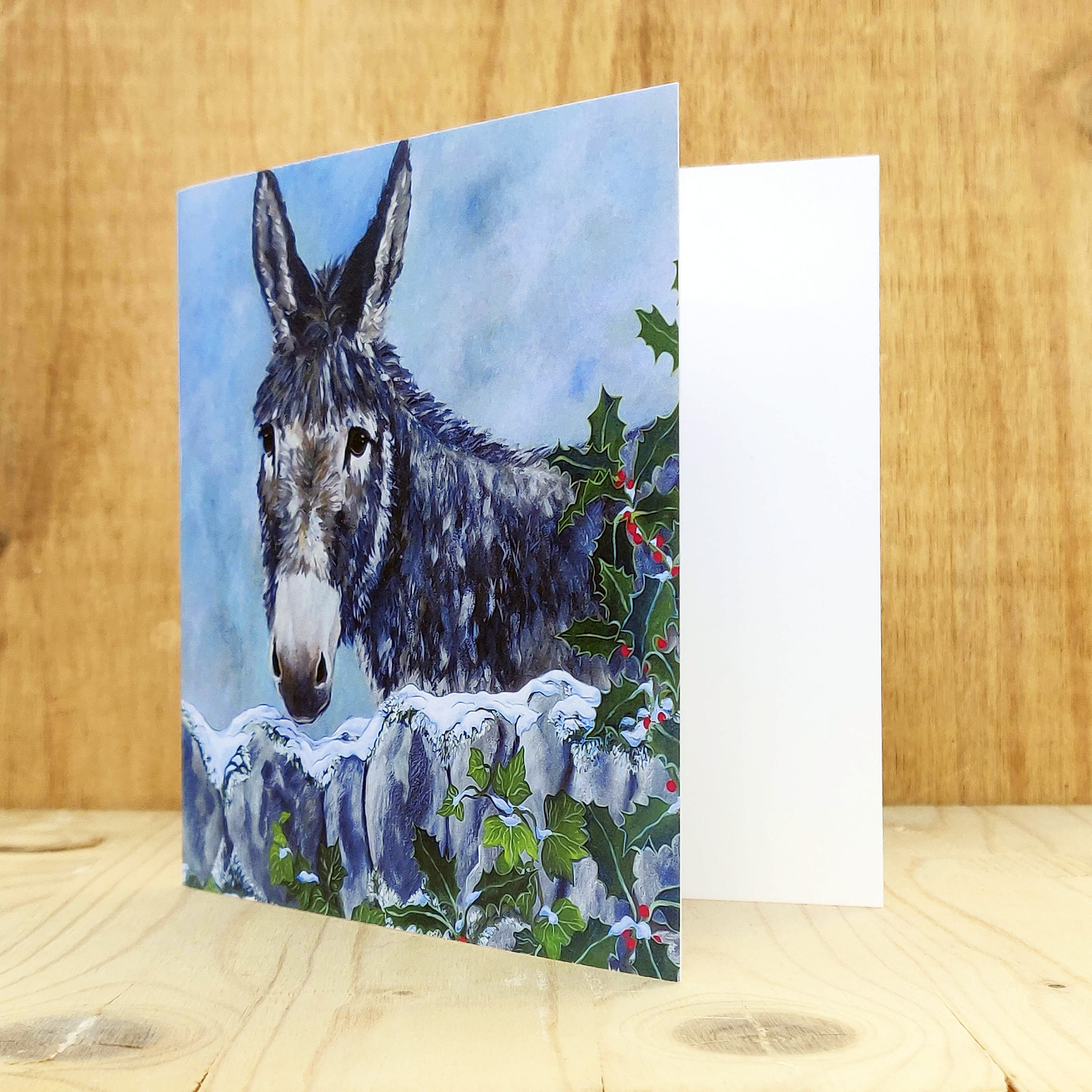 Set of 4 Christmas Donkey Cards, Donkey Art Card Set With Envelopes