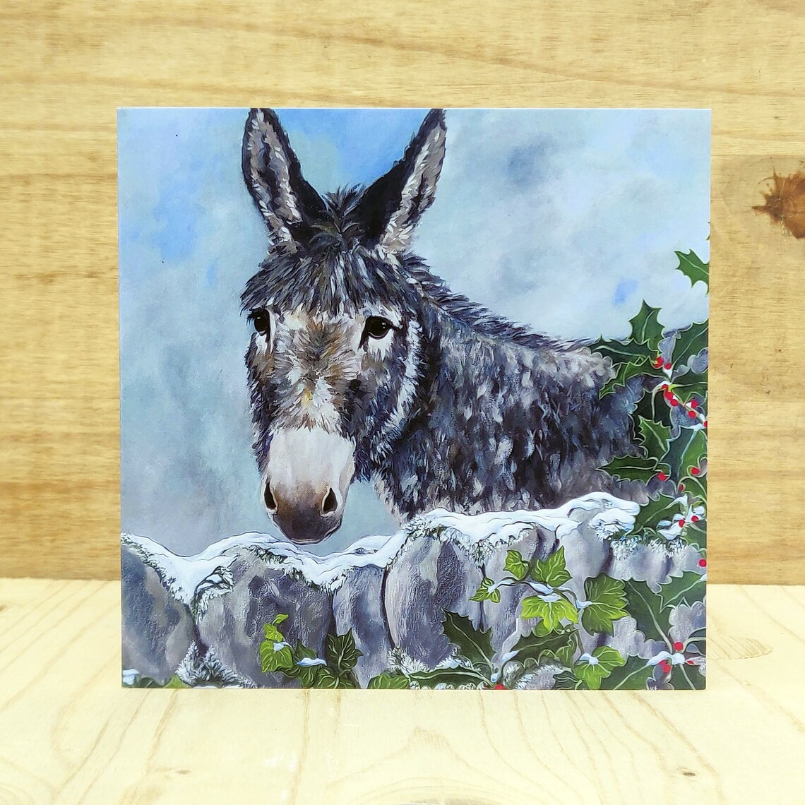 Set of 4 Christmas Donkey Cards, Donkey Art Card Set With Envelopes