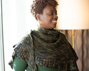 Merino Wool Wrap: Forest Green Ruffle Shawl