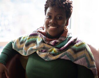 Handknit Wool Passeggiata Wrap: Shifting Colors, Scarf or Shawl