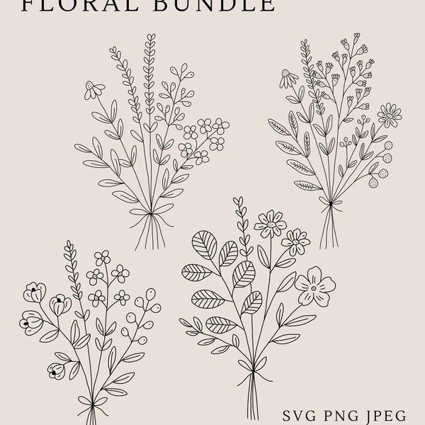Bloemenbundel svg | png| jpeg | digitale download | bloemen | boeket | planten | kruiden | wilde bloemen | veldplanten | botanisch | hand tekenen