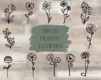 Birth Month Flowers Svg,Wildflower,Birthday Flower,bundle,DXF,Botanical,Floral,Daisy,Rose,Poppy,PNG,Cricut,Silhouette,Instant download