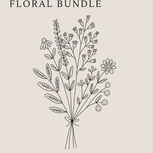 May include: Black and white line drawing of a floral bouquet with the text "FLORAL BUNDLE" at the top and "COURTSHANDMADECRAFTS" at the bottom.