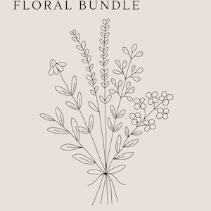 May include: A black and white line drawing of a floral bouquet with the text "FLORAL BUNDLE" at the top and "COURTSHANDMADECRAFTS" at the bottom.