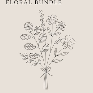 May include: Black and white line drawing of a floral bouquet with the text "FLORAL BUNDLE" above and "COURTSHANDMADECRAFTS" below.