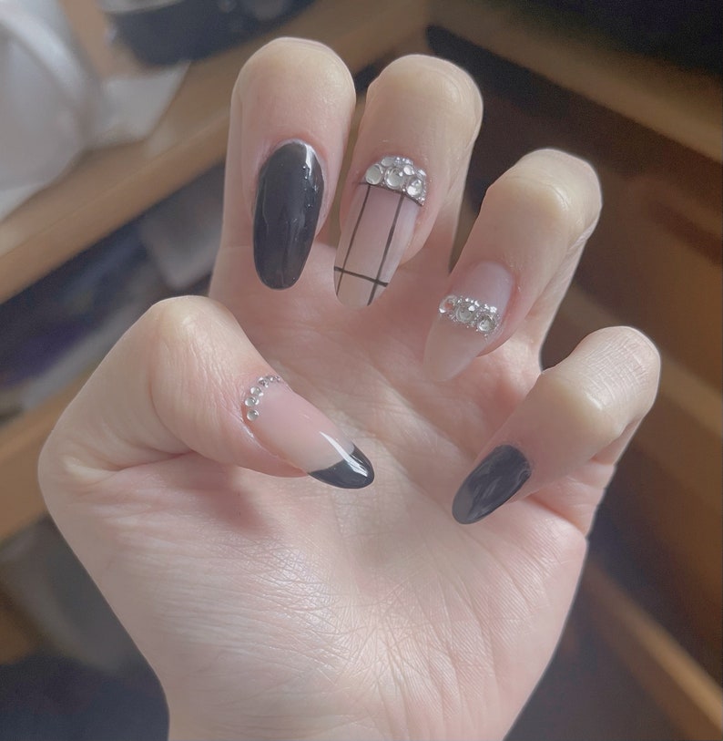 Korean Inspired White Nail Gem Art Press on Nails Etsy