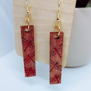 Super Cute Dragonfly Earrings,  lightweight, hand painted, Wooden Dangle Earrings, Dragonfly, Engraved, Laser Cut, Jewelry, Gift for Her