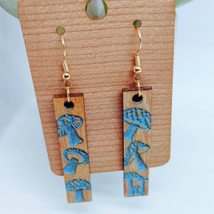 Super Cute Mushroom Earrings, lightweight, hand painted, Wooden Dangle Earrings, Mushrooms, Engraved, Laser Cut, Jewelry, Gift for Her
