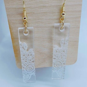 These acrylic earrings are super cute and lightweight. Acrylic Dangle Earrings, Flowers, Floral, Engraved, Laser Cut, Jewelry, Gift for Her