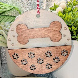 Wood, Dog Paw, and Bone Christmas Ornament, Personalized, 4.5 Inches