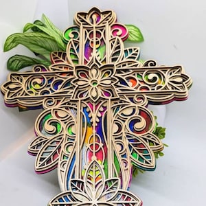 4 Layered Cross, Laser Cut, Multicolored 17 in. x 10 1/2 in