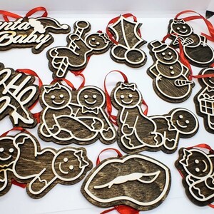 12 ORNAMENT SET,  Santa Baby Ornaments, Themed, Naughty, Gingerbread, Christmas Ornaments, Gag Gift, Adult