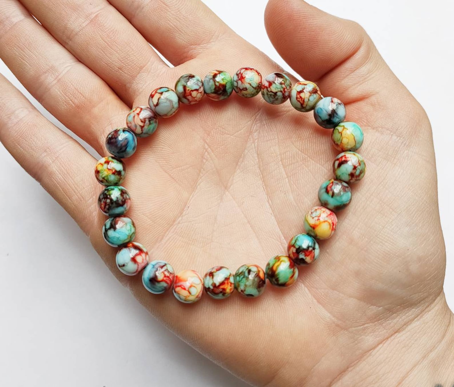 Marble Bead Bracelet Beaded Bracelet Rainbow Etsy