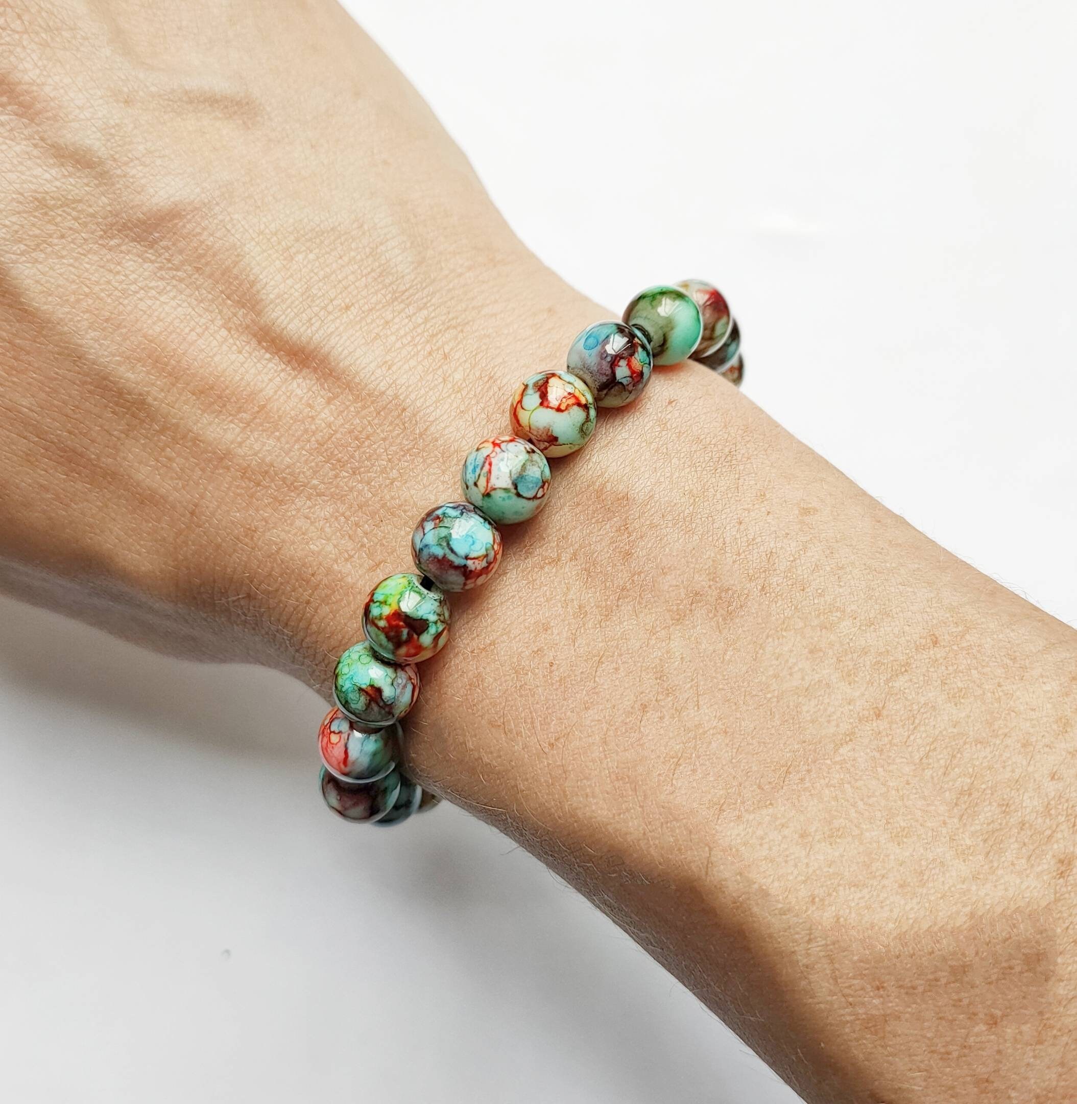 Marble Bead Bracelet Beaded Bracelet Rainbow Etsy