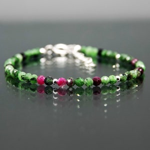 Ruby Zoisite 3mm beads Bracelet, Genuine Gemstone, Sterling Silver, Gold fill, Birthday Gift, Gift for Women