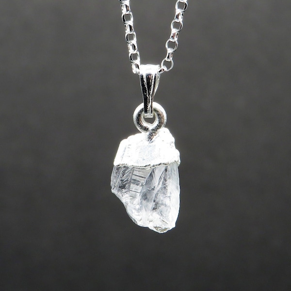 Raw Crystal Quartz Pendant, Necklace, Sterling Silver, Genuine Gemstone, April Birthstone, Birthday Gift, Gift for Women