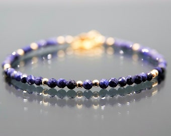 Dainty Blue Sapphire Bracelet, Genuine Gemstone Bracelet, Sterling Silver/Gold, Beaded, September Birthstone, Birthday Gift, Gift for Women