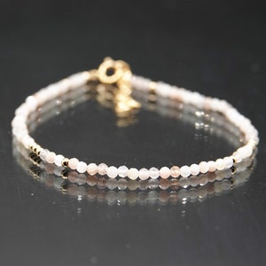 Dainty Moonstone Bracelet, Multi-Colour, Genuine Gemstone Bracelet, Sterling Silver, Gold, Beaded, 2mm, Birthday Gift, Gift for Women