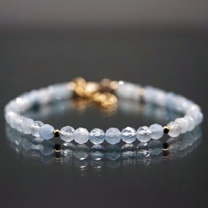 4mm Aquamarine Bracelet, Genuine Gemstone Bracelet, Sterling Silver, Gold filled, March Birthstone, Birthday Gift, Gift for Women