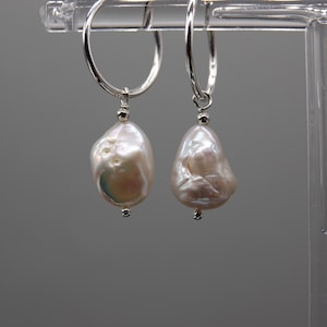 Keshi Nugget Pearl Hoop Earrings, Genuine Freshwater Pearls, Sterling Silver, Gold Filled, June Birthstone, Birthday Gift, Women