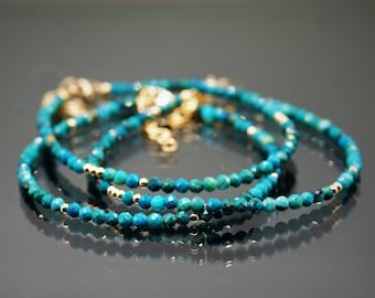 Bracciale Chrysocolla da 2,5 mm, Bracciale in pietra preziosa genuina, Argento sterling, Oro, Perline, Regalo di compleanno, Regalo per le donne