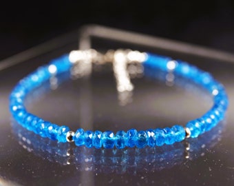 Bracciale in apatite neon, bracciale con pietre preziose autentiche, argento sterling, oro, perline, regalo di compleanno, regalo per donne