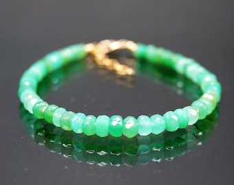 Bracciale in crisoprasio naturale, bracciale con pietre preziose autentiche, argento sterling, riempito d&#39;oro, bracciale con perline, 5 mm, regalo di compleanno, regalo per donna