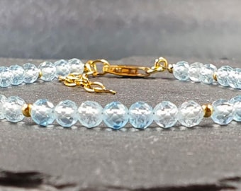 Bracelet Manchette En Argent Sterling 925 Avec Topaze Bleue - Réglable, Fait Main, Neuf Sans Emballage