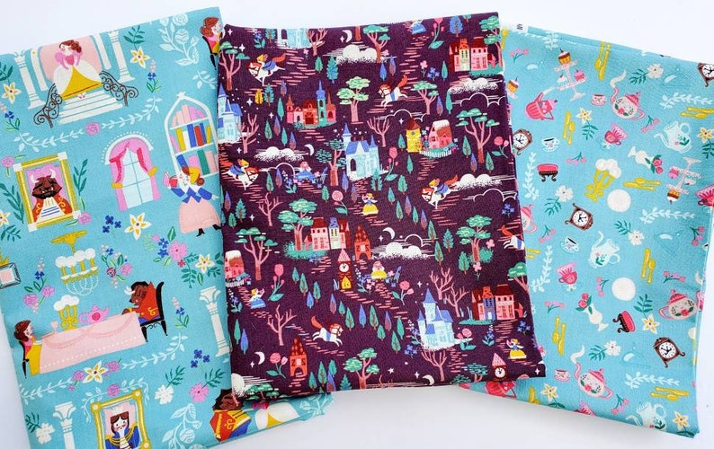 Light Blue Beauty and the Beast Teacups Coordinate Fabric by the Yard