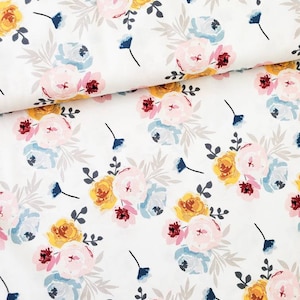 Witte Riley Blake Floral Fabric op maat gesneden | Bloemen bloemen | Roze &Blauw Bloemen Bloemen | Riley Blake Florals | Crème Bruidsboeketten