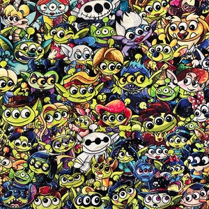 1 yard aliens fabric, girls fabric, creatures, dresses fabric, clothing fabric, quilters cotton fabric, disney fabric