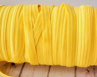 3/8" Sun Yellow Fold Over Elastic (FOE) | Headband Elastic | By the Yard | Bright Yellow FOE