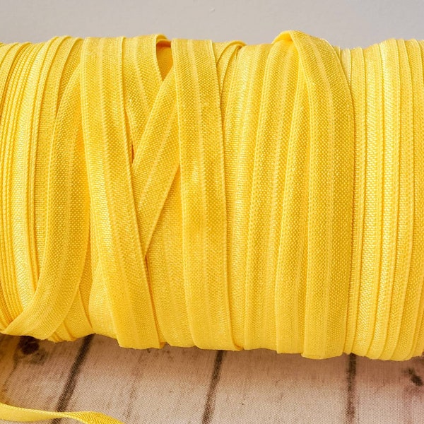 3/8" Sun Yellow Fold Over Elastic (FOE) | Headband Elastic | By the Yard | Bright Yellow FOE