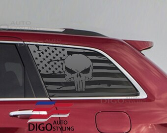 Distressed American Flag Rear Window Decal For 2011-2022 Jeep Grand Cherokee - Matte Black Vinyl