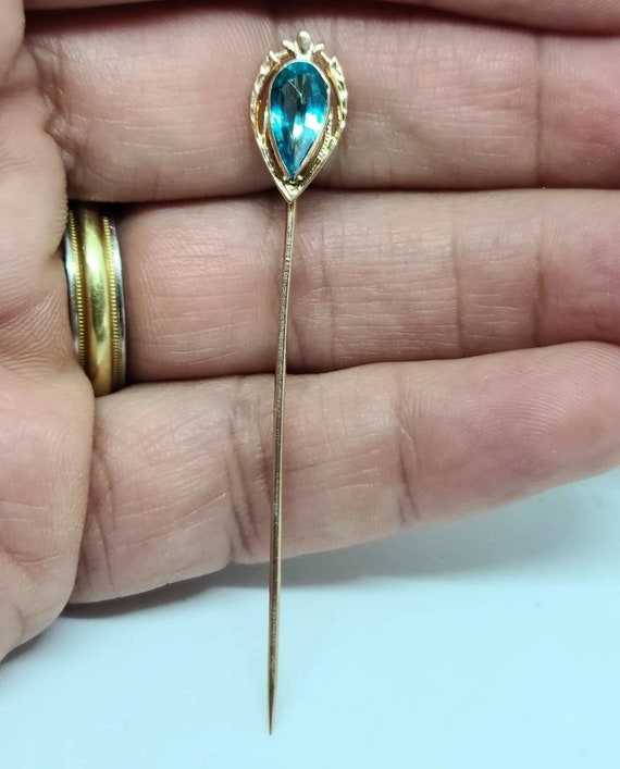 10K Yellow Gold 2.5 inch Stick Pin With Pear Shap… - image 3