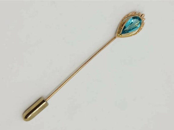 10K Yellow Gold 2.5 inch Stick Pin With Pear Shap… - image 1