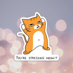You&#39;re Stressing Meow-t Vinyl Sticker (Stressed cat) | Made in USA | Waterproof, durable decoration for laptop, water bottle, notebook, car