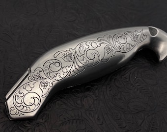 Hand Engraved Hook Handle Carpet Knife