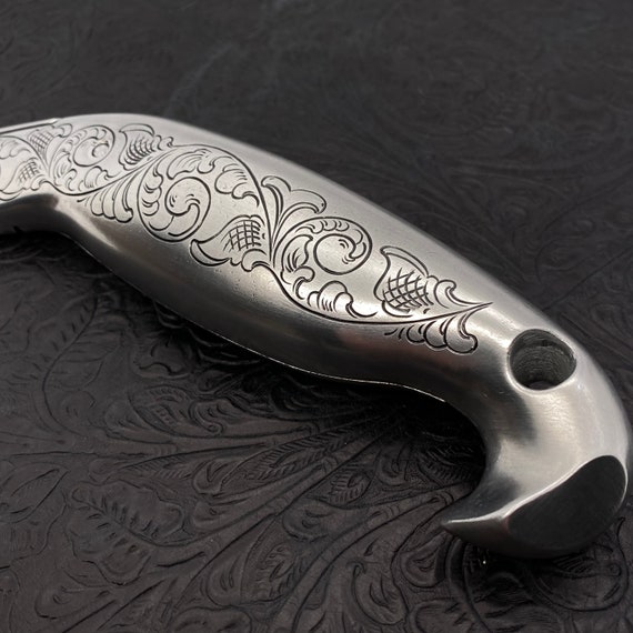 Hand Engraved Hook Handle Carpet Knife 