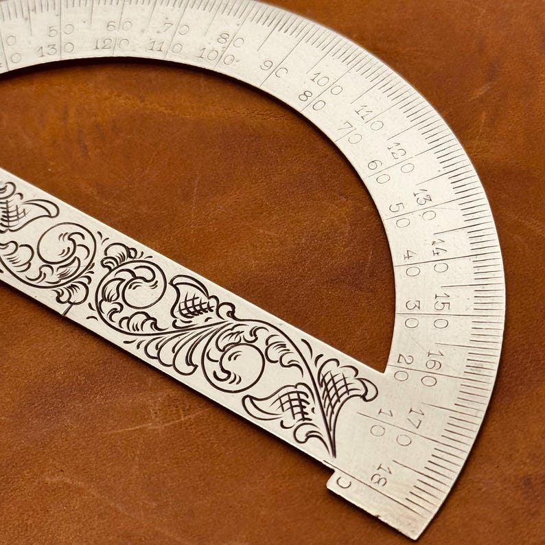 Hand Engraved Brass Protractor - Etsy